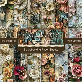 Panalisacraft 빈티지 단추 꽃 스크랩북 종이, 패턴 종이 팩, DIY 공예 배경 종이, 6