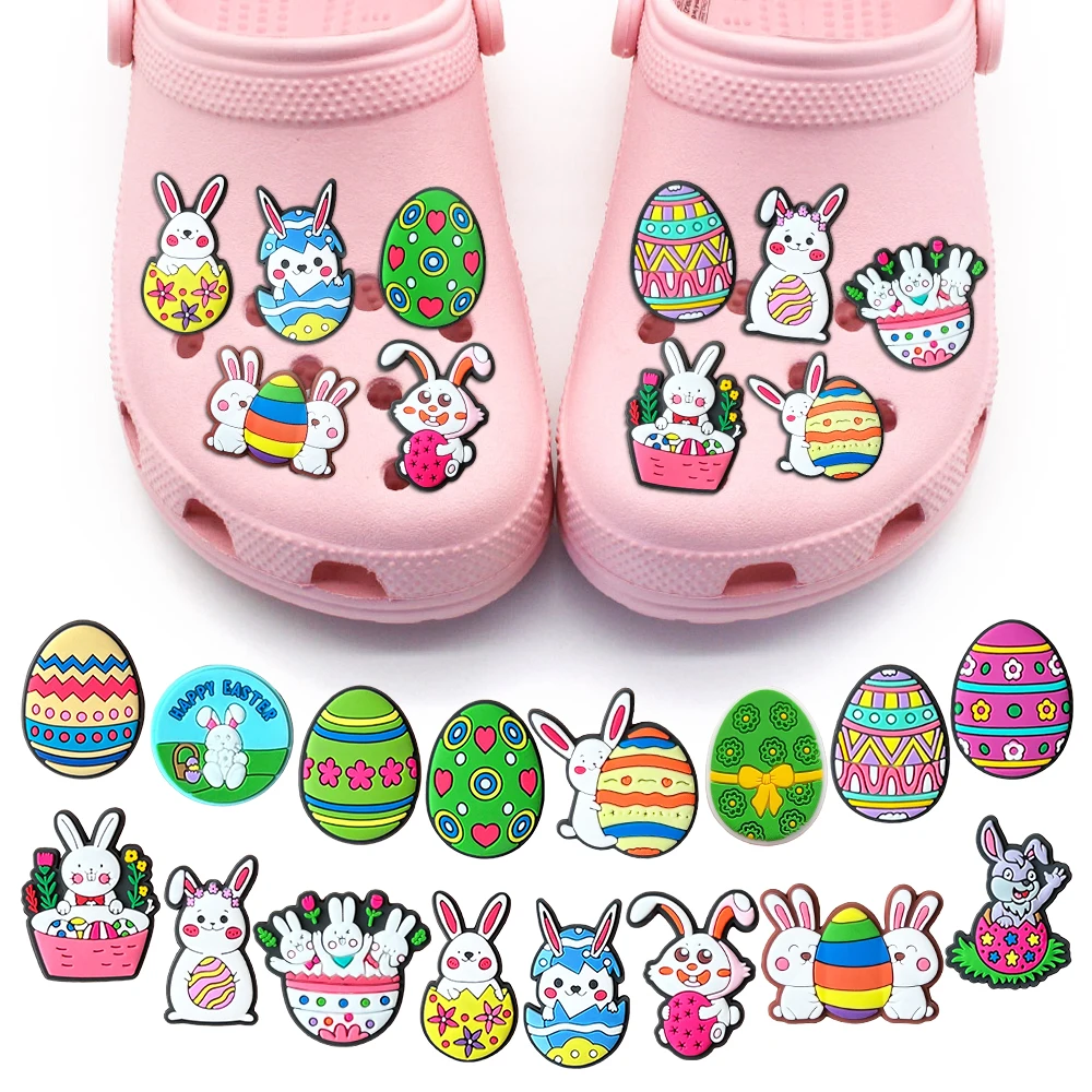 New 1PCS Cute Cartoon Color Easter Eggs Animals PVC Accessories Decorate Rabbit Shoe Charms For Girl Kid Boy Festival Funny Gift