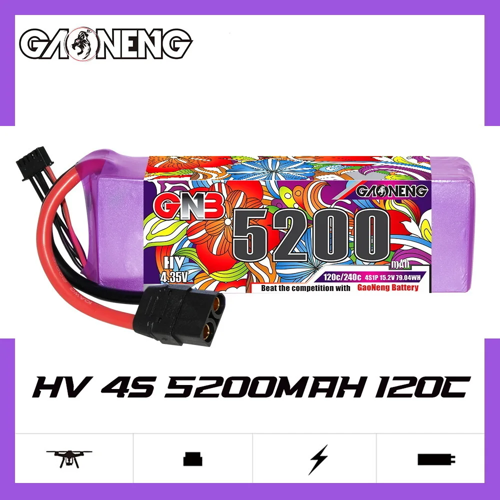 1/2Pcs GNB 4S 15.2V 5200mAh 120C Lipo Battery for FPV Drone Quadcopter Helicopter RC Car Boat Parts 15.2V Rechargeable Battery