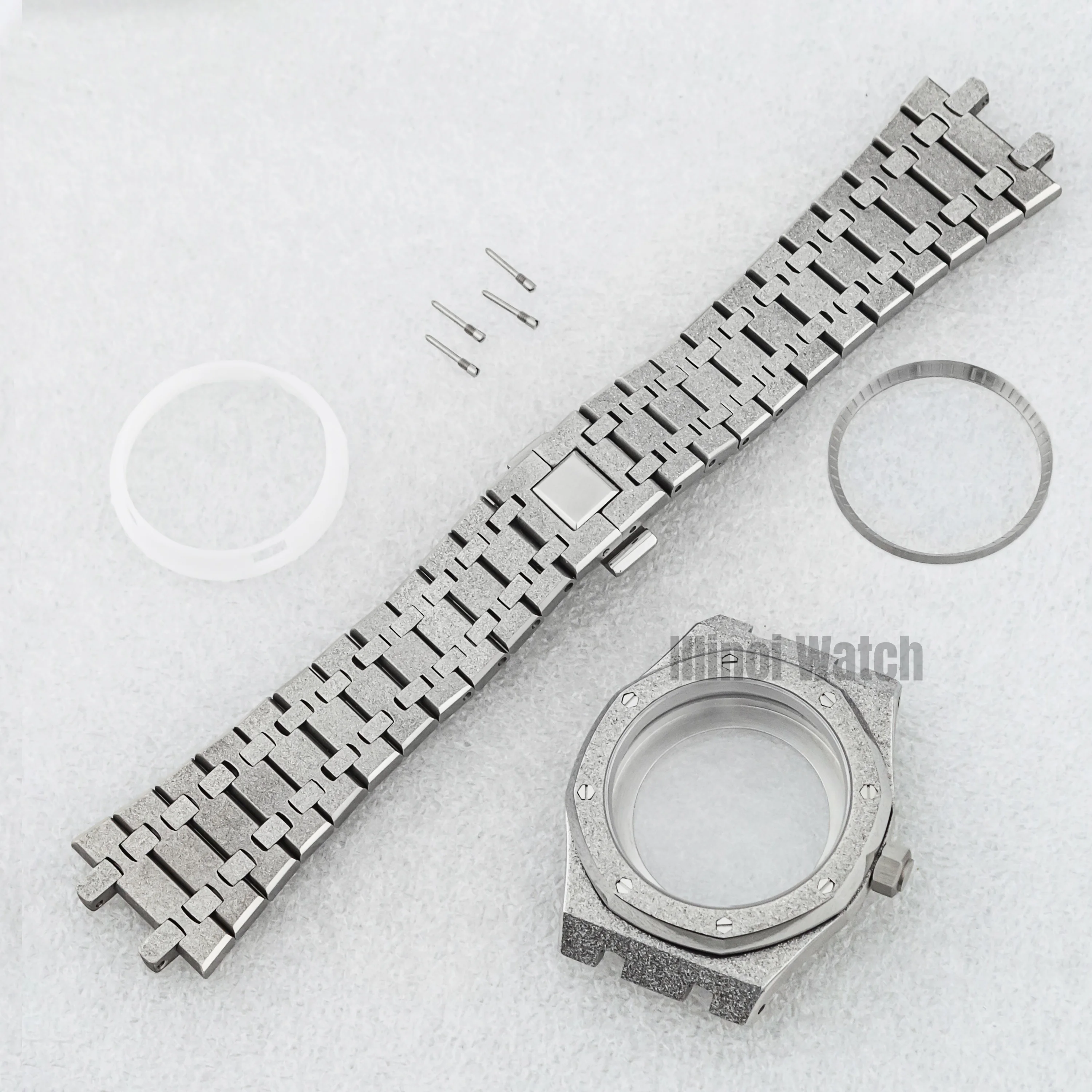 

42mm Frost Watch Case Strap Ring Stainless Steel Octagon Case for NH35 NH36 Movement Royal Sapphire Glass 10ATM Waterproof Case
