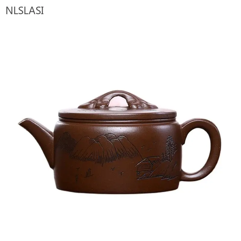 

240ML Yixing Tea Pots Purple Clay Teapot Guogong Teapot Raw Ore Downslope Mud Xu Liuping Handmade Red Clay Pot with Pine Winds