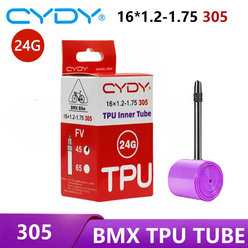 24G CYDY TPU Bike Inner Tube Camera 16 ”305 16x1.2 1.25 1.35 1.4 1.5 1.6 1.75 Inch Valve 45mm BMX Bicycle Tire Pneu Cycling Tyre