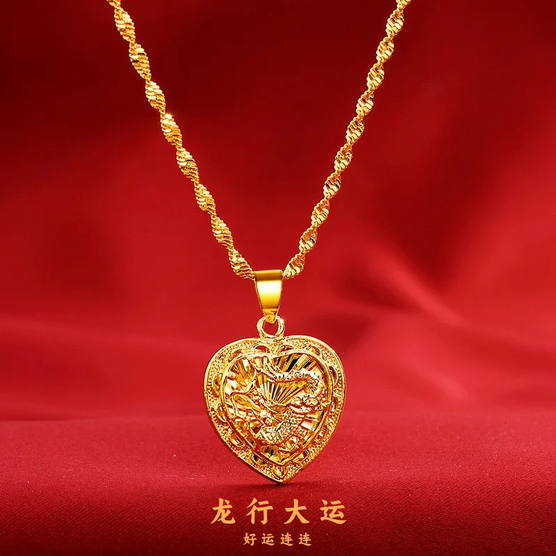 

AU999 Gold Dragon Year Necklace Womens Palace Style Zodiac 24K Pure Gold Love Clavicle Chain Zodiac Year Pendant Gift