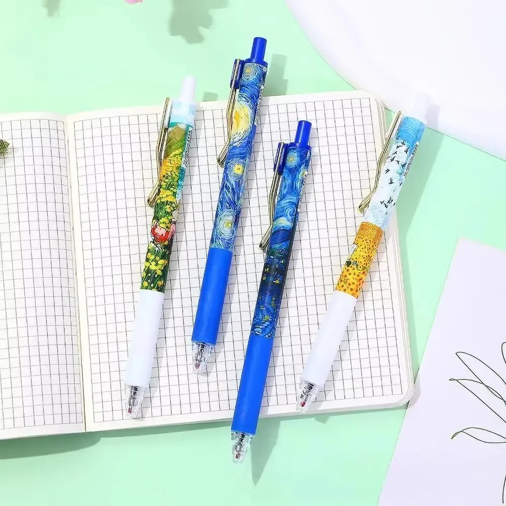 

4Pcs/Box Fashion Van Gogh Oil Painting Press Gel Pen Black Ink ST 0.5mm Ballpoint Pens Stationery Quick-Drying Pens Student