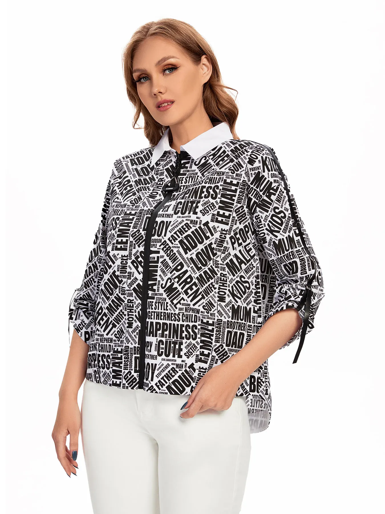 قميص نسائي منسوج للربيع والخريف مقاس كبير