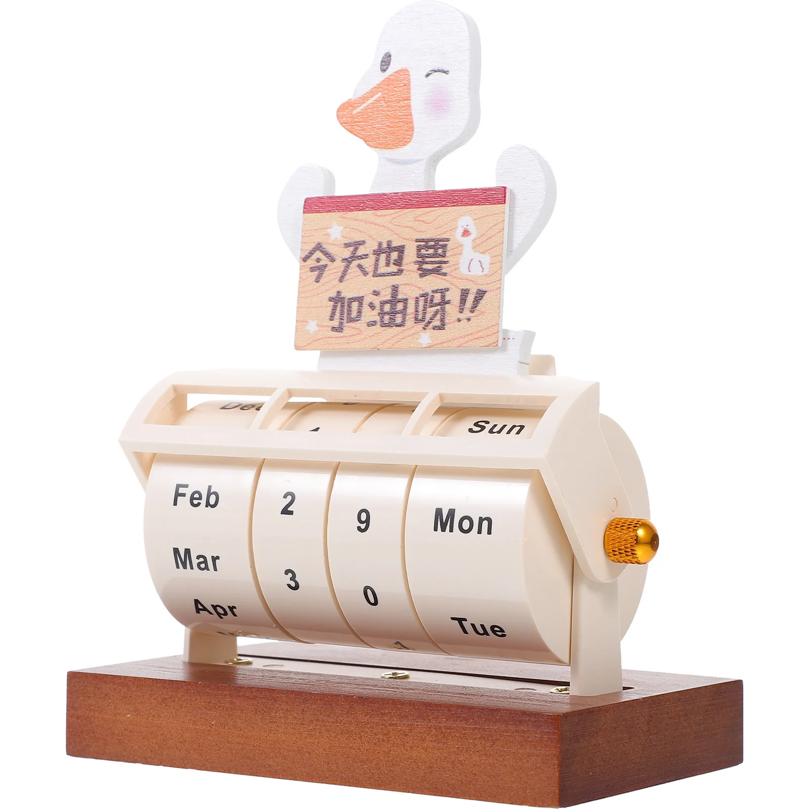 1pc Wooden Perpetual Calendar 2024 Mini Duck Desktop Countdown Reminder Rotating Date Tracker Tabletop Office Supply Decorative