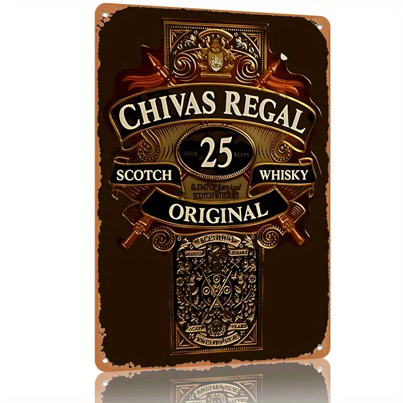 Chivas Regal 25 años Original Whisky Metal Tin Sign - Creatividad de malta mezclada premium, diseño de barril adornado, para Universi