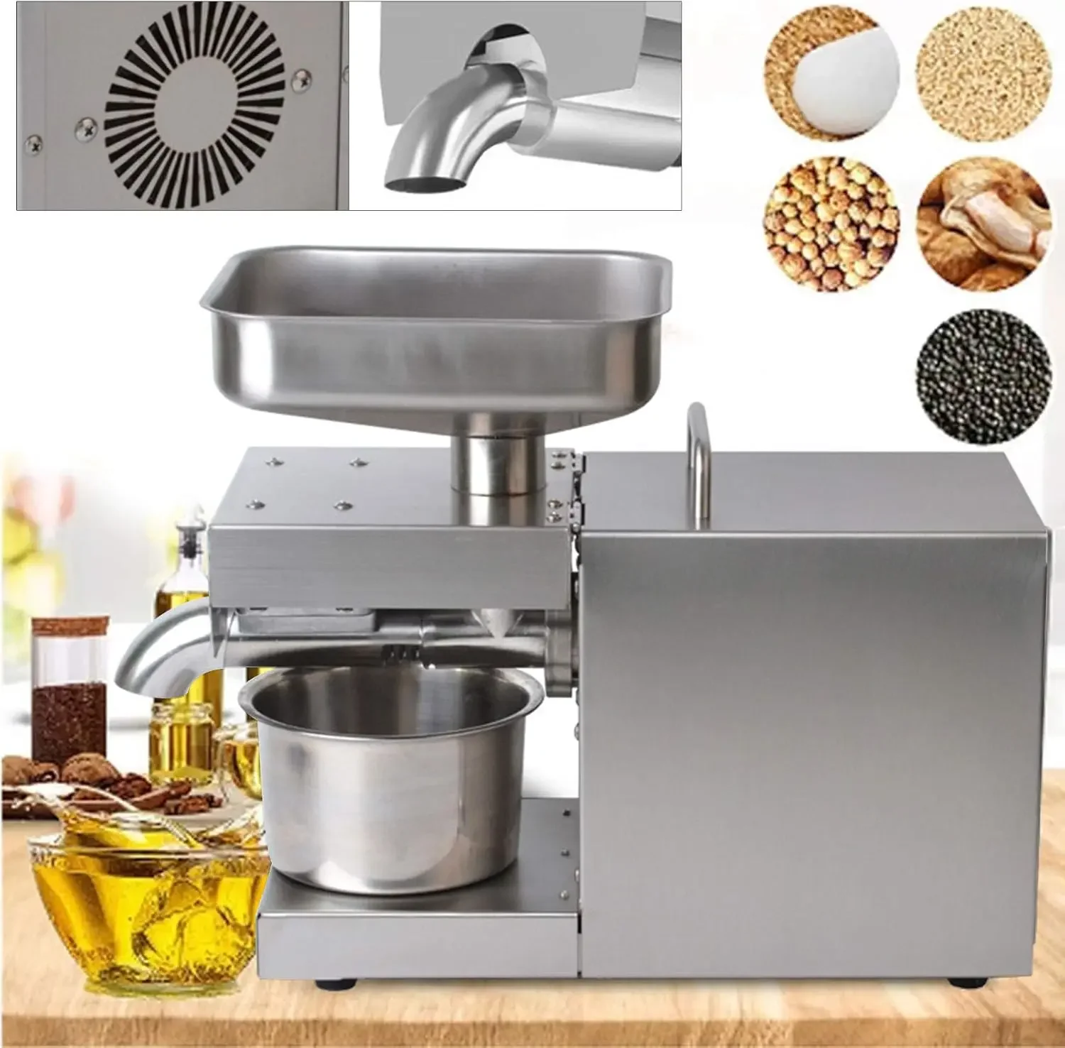 Automatic Oil Press Machine, 600W Automatic Cold Hot Oil Press Machine Cold Hot Oil Extractor Squeezer Stainless Steel Presser I