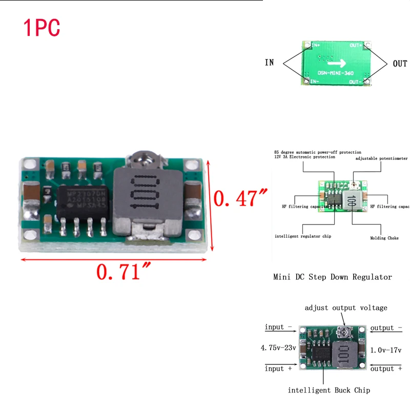 Wysokiej jakości 3A MINI DC-DC przekształtnik buck wolt REGULATOR 5V-23V do 3.3V 6V 9V 12V 1PC