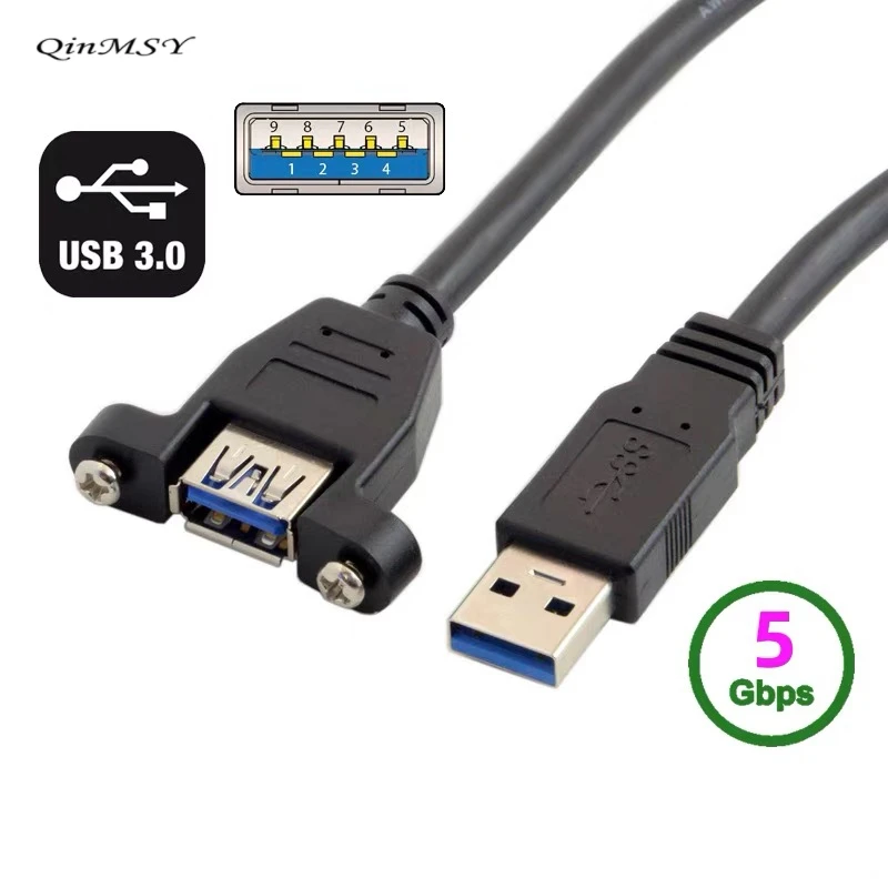 USB 3.0 Extension Cable Male to Female Dual Shielded Foil+Braided With Screw Panel Mount 30cm 60cm 1m 1.5m 3m