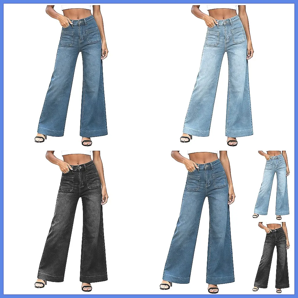 

Women's High Waisted Wide Leg Jeans, Stretchy Straight Loose Denim Pants with Pockets (72 characters)