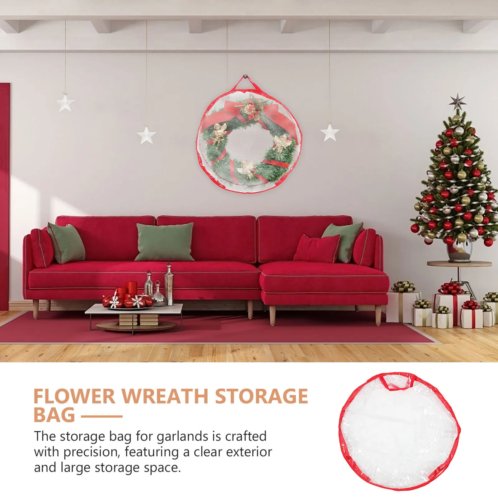 حقيبة تخزين كبيرة من مادة PVC لتنظيم إكليل العطلات وحوامل حاويات مستديرة لديكور عيد الميلاد لزينة عيد الميلاد