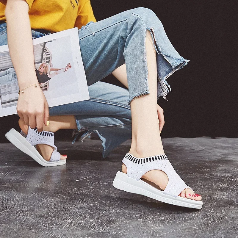 Sandals women summer new open toed flat Roman women sandals flying woven hollow platform sports sandals flat sandals2021