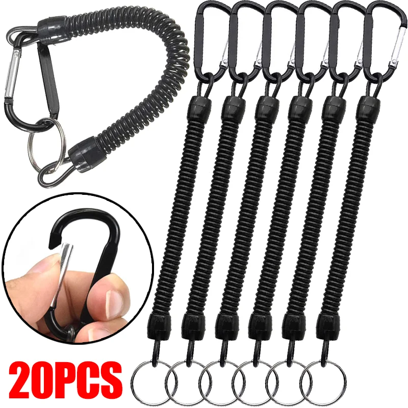 Flexible Anti-Lost Spring Cord Safety Ropes with Carabiner Stretch Spiral Keyring Chain Wrist Band Lanyard for Backpack Wallet