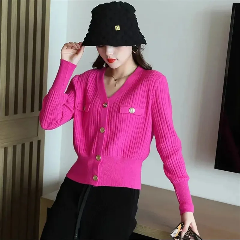 2024 Spring and Autumn New Cashmere Sweater Women\'s V-Neck Knitted Cardigan Loose Long-Sleeved Sweater Beige Top Pink Black