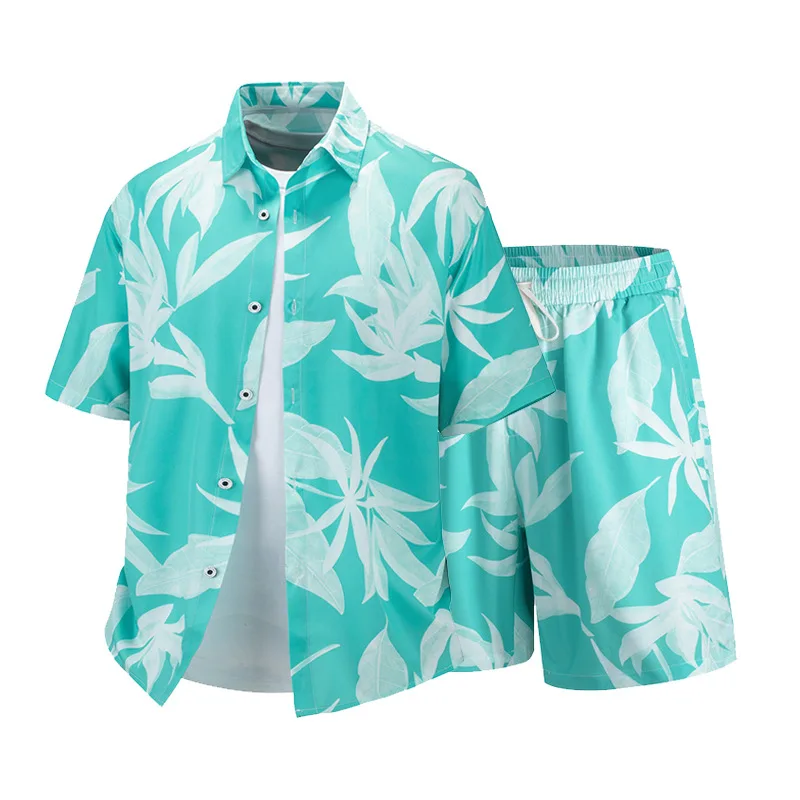 6XL Plus Size Men's Beach Tracksuit 2-Piece Set Hawaiian Print Quick Dry Sportswear Summer Loose Shorts & Shirt Suit for Big Men