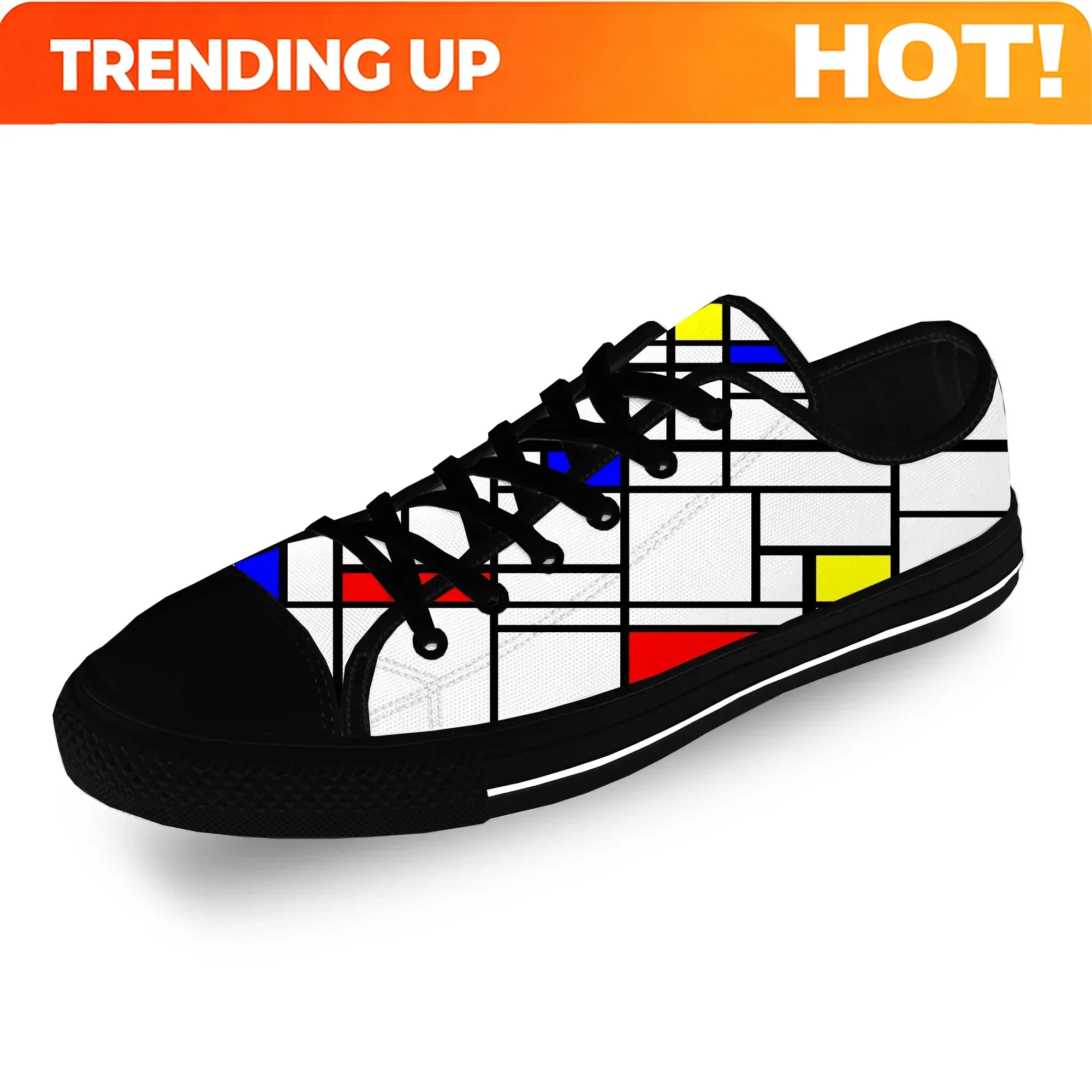 Mondrian Abstract Art Aesthetic Casual Cloth Fashion 3D Print Low Top Canvas Shoes Men Women Lightweight Breathable Sneakers