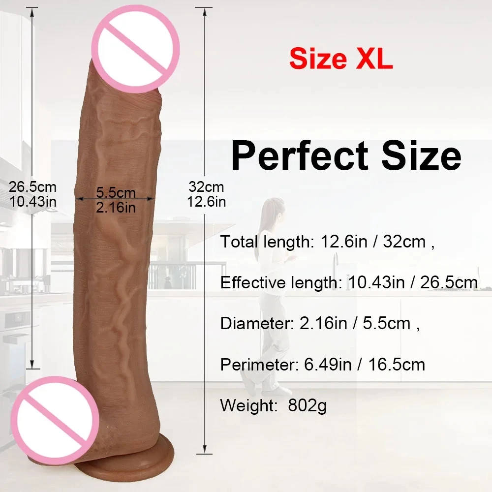 32CM Big Dildo Erotic Soft Double-layer Silicone Long Dildo Realistic Penis Suction Cup Dick Anal Orgasm Adult Sex Toy for Woman