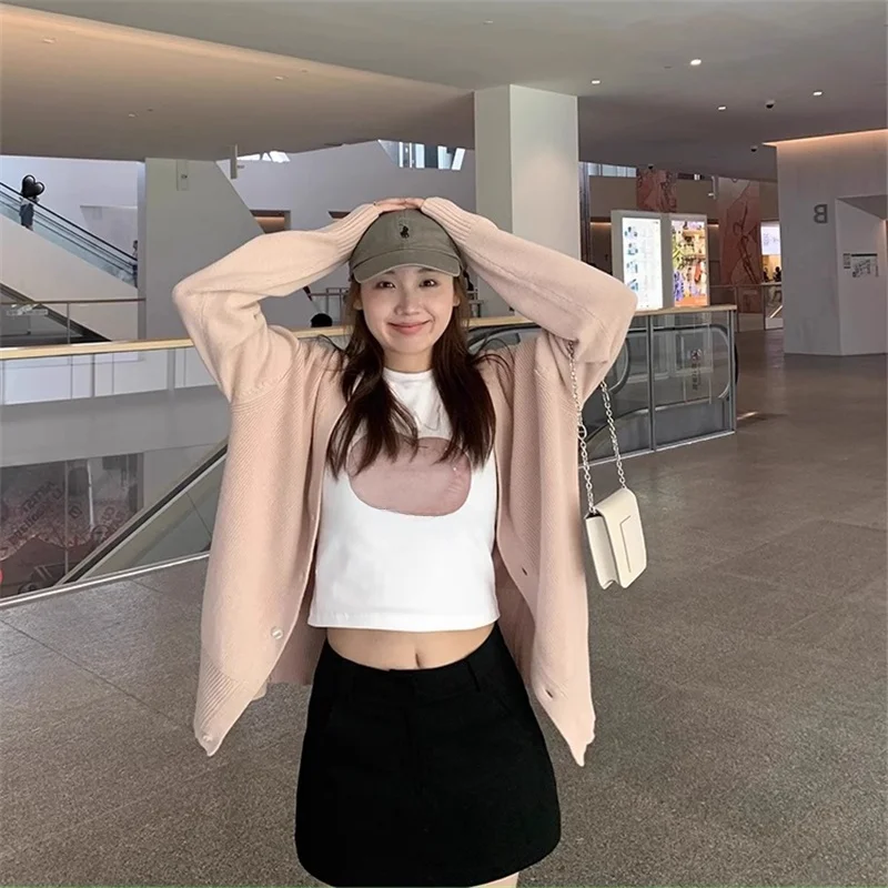 

Мягкий розовый вязаный открытый кардиган, женский свободный ленивый кардиган, теплая верхняя одежда, длинный свитер-свек, джет, осень-зима, для поездок на работу, S...