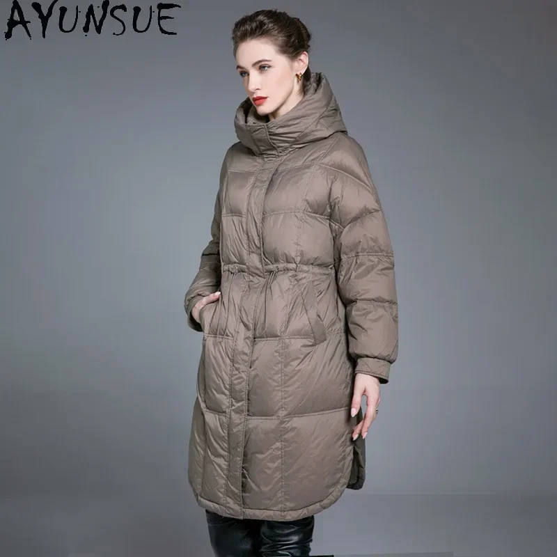 AYUNSUE White Duck Down Puffer Jacket Women Clothing Winter Long Coat Plus Size Down Coats with Hood Woman 2024 Пуховик Женский