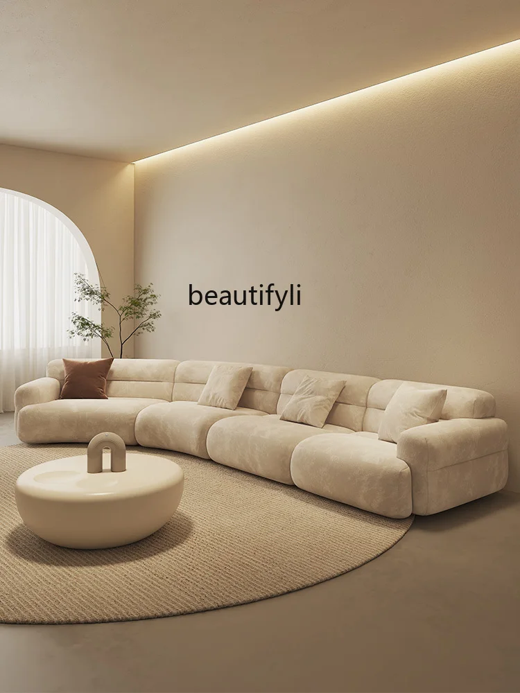 

Italian light luxury curved fabric sofa, living room is simple and modern, special-shaped corner Japanese-style wabi sandy wind