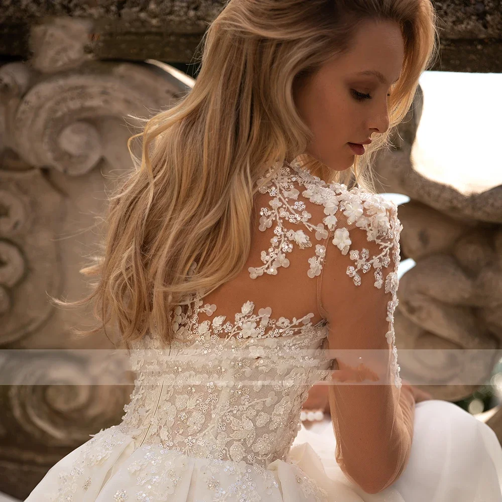 Flavinke personalizado querida manga longa rendas vestidos de casamento do vintage apliques frisado tribunal trem princesa uma linha vestido de noiva