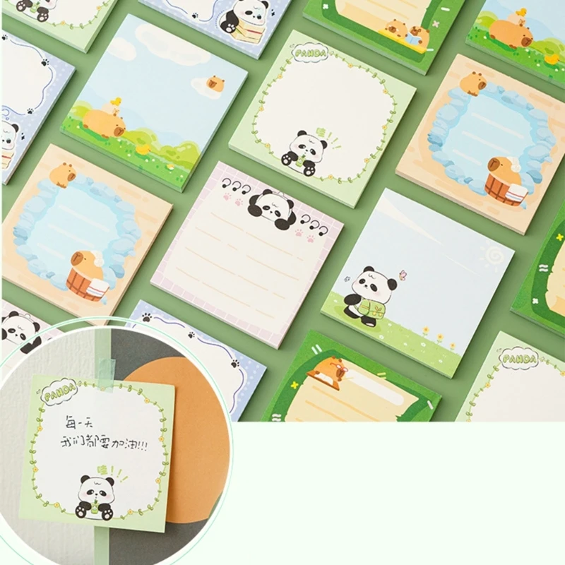 Writable Cartoon Panda Sticky Pad, Estética Sticky Note, Escola e Material de Escritório para Estudantes, 5Pcs