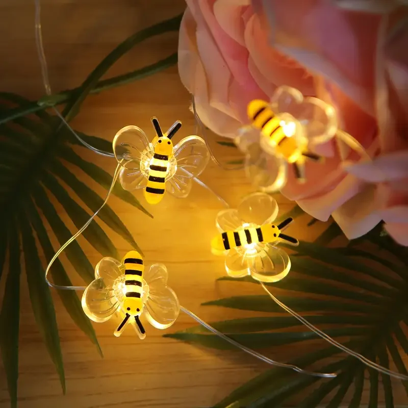 1pc 10/20/30 LED Cute Bee String Lights Garden Fairy Lights Battery Powered For Outdoor Indoor Home Party Holiday Gift Decor