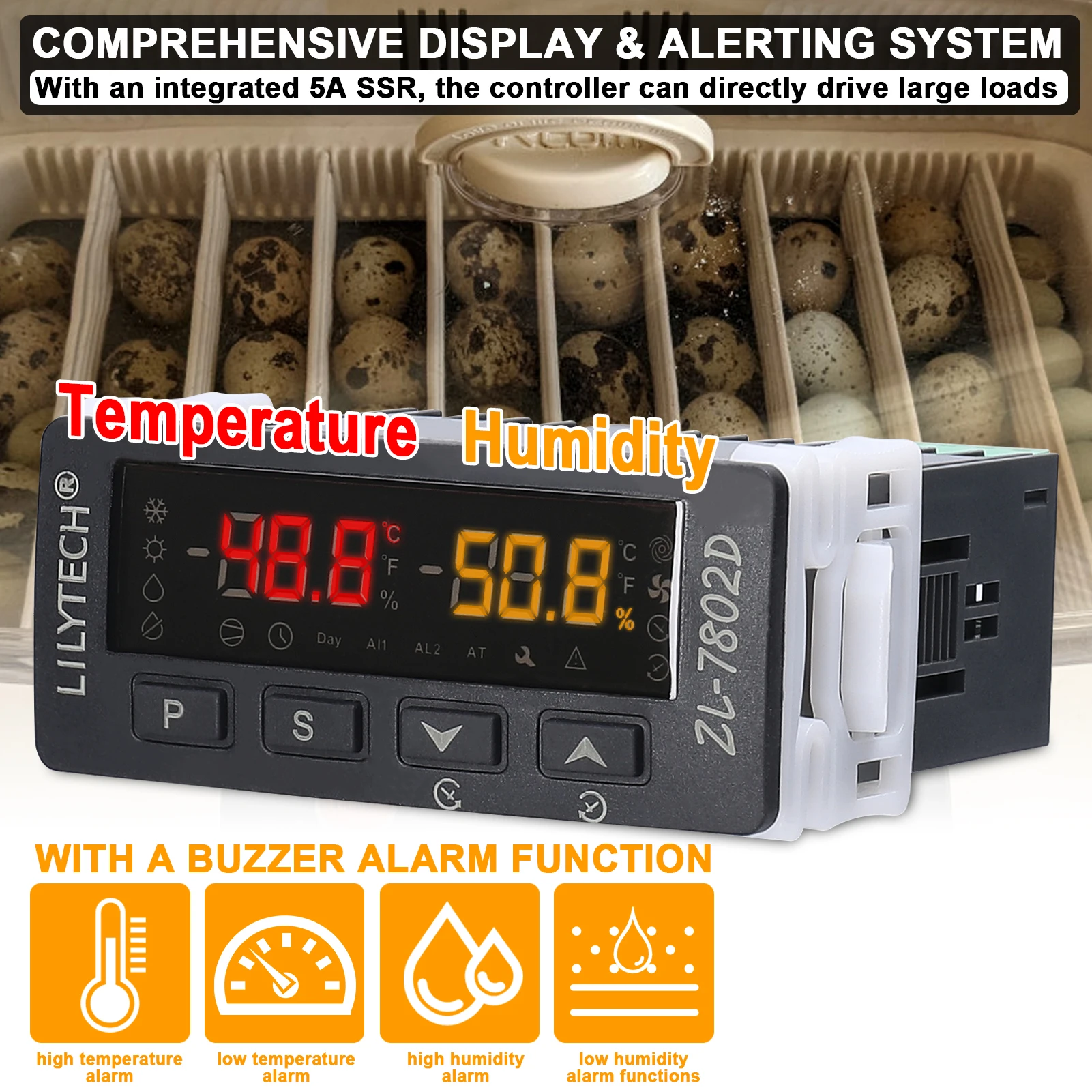 ZL-7802D Automatic Incubator Temperature and Humidity Controller Digital Hygrostat Thermostat for Eggs Turning and PID Control