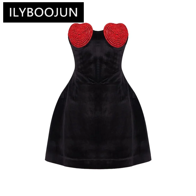 

ILYBOOJUN Colorblock Slimming Mini Dresses For Women Strapless Sleeveless High Waist Backless Sexy Dress Female Fashion 2023