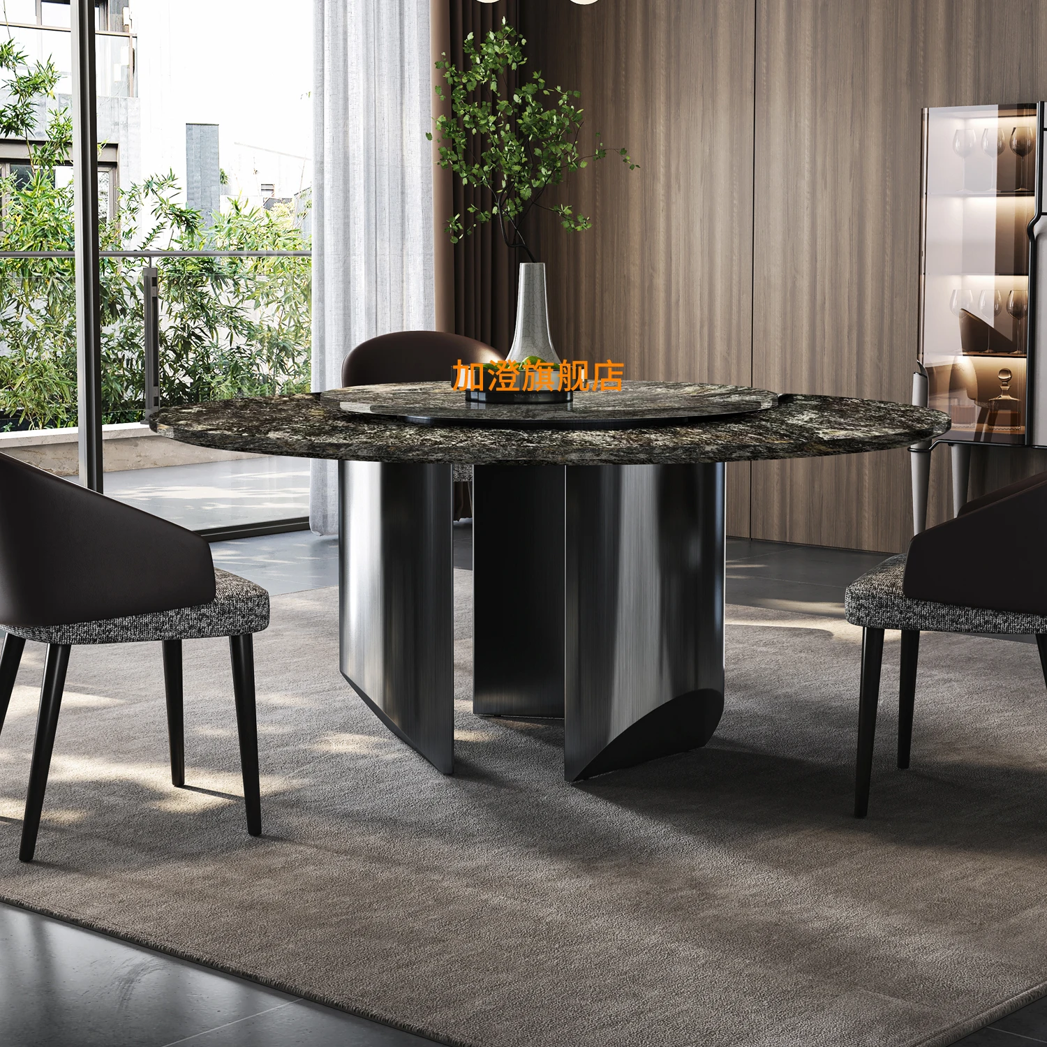 platinum diamond luxury stone round dining table Italian light luxury high-end villa round dining table natural marble