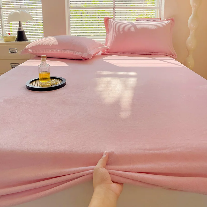 

Plush Double Bed Sheet Mattress Cover Couple 2 People Elastic Fitted Sheet King Queen size 150 180 Warm Winter No Pillowcase
