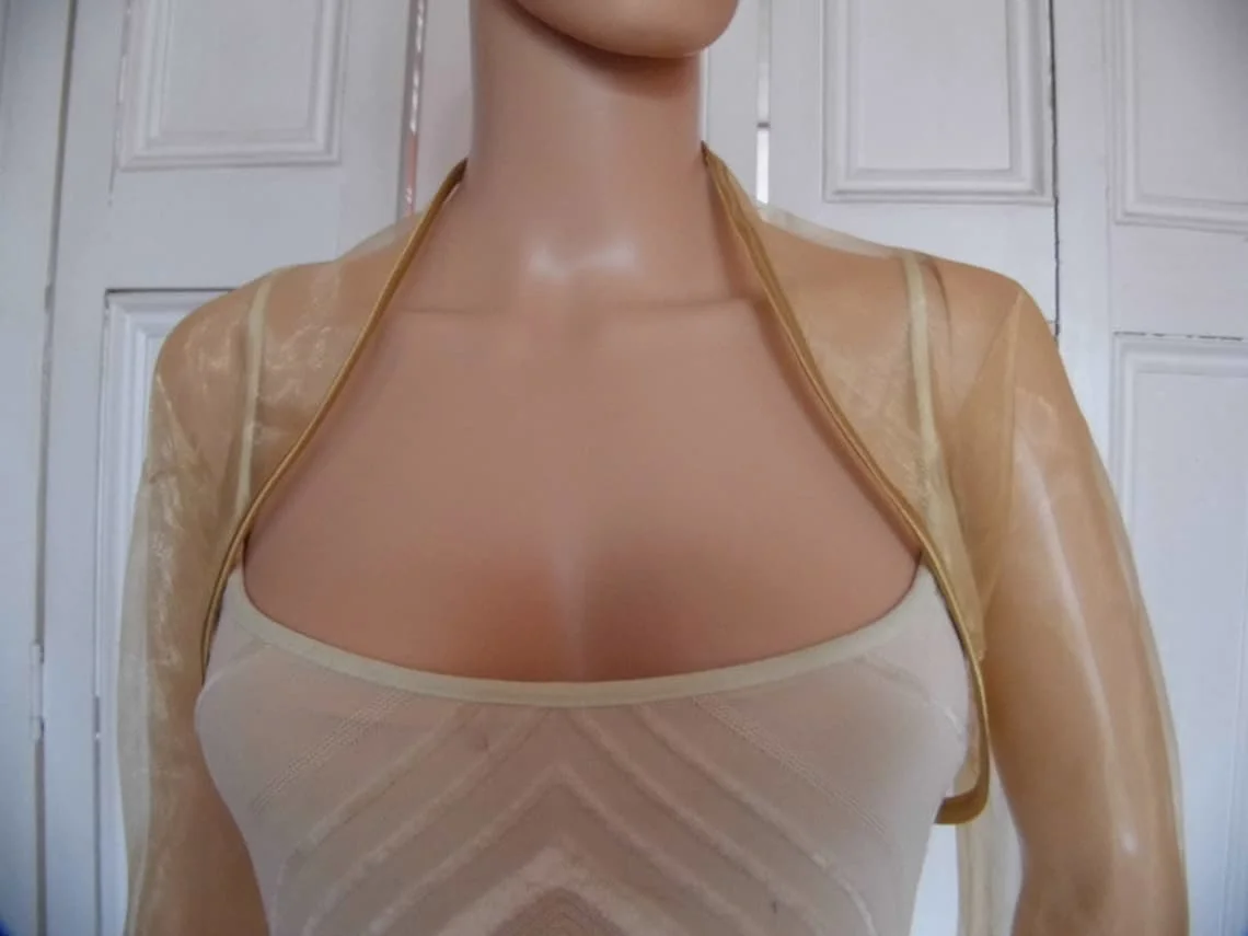 Organza kurtka ślubna z pełnymi rękawami złote bolerko panny młodej formalne przyjęcie wzruszenie ramion kobiety peleryna ślubna Wrap akcesoria wykonane na zamówienie — zdjęcie 4