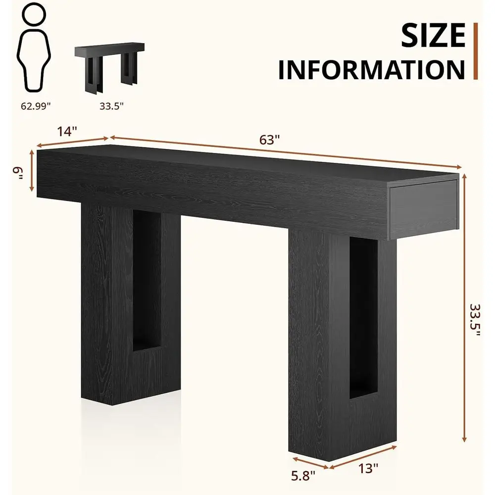 63 Inches Long ole Table or Entryway with Ders, Wooden Soa Table Behind Couch, Industrial Entry Table or Living Room, oyer, Hall