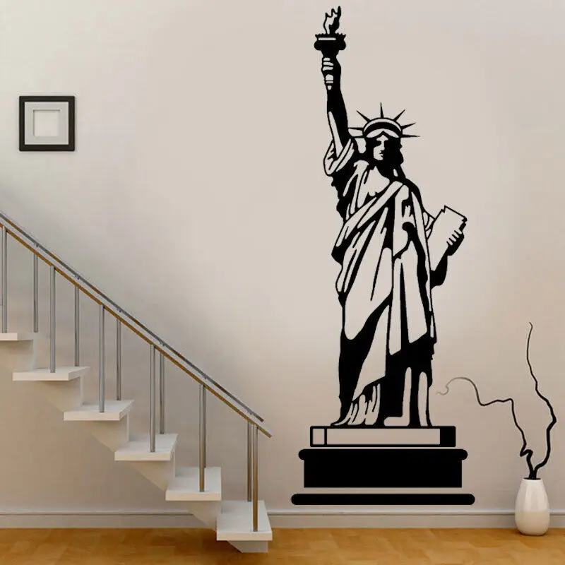 Duży rozmiar New York Landmark Building Statua Wolności Naklejka ścienna Home Decor Salon Winyl Usuwalny Czarny Mural E6810 — zdjęcie 6