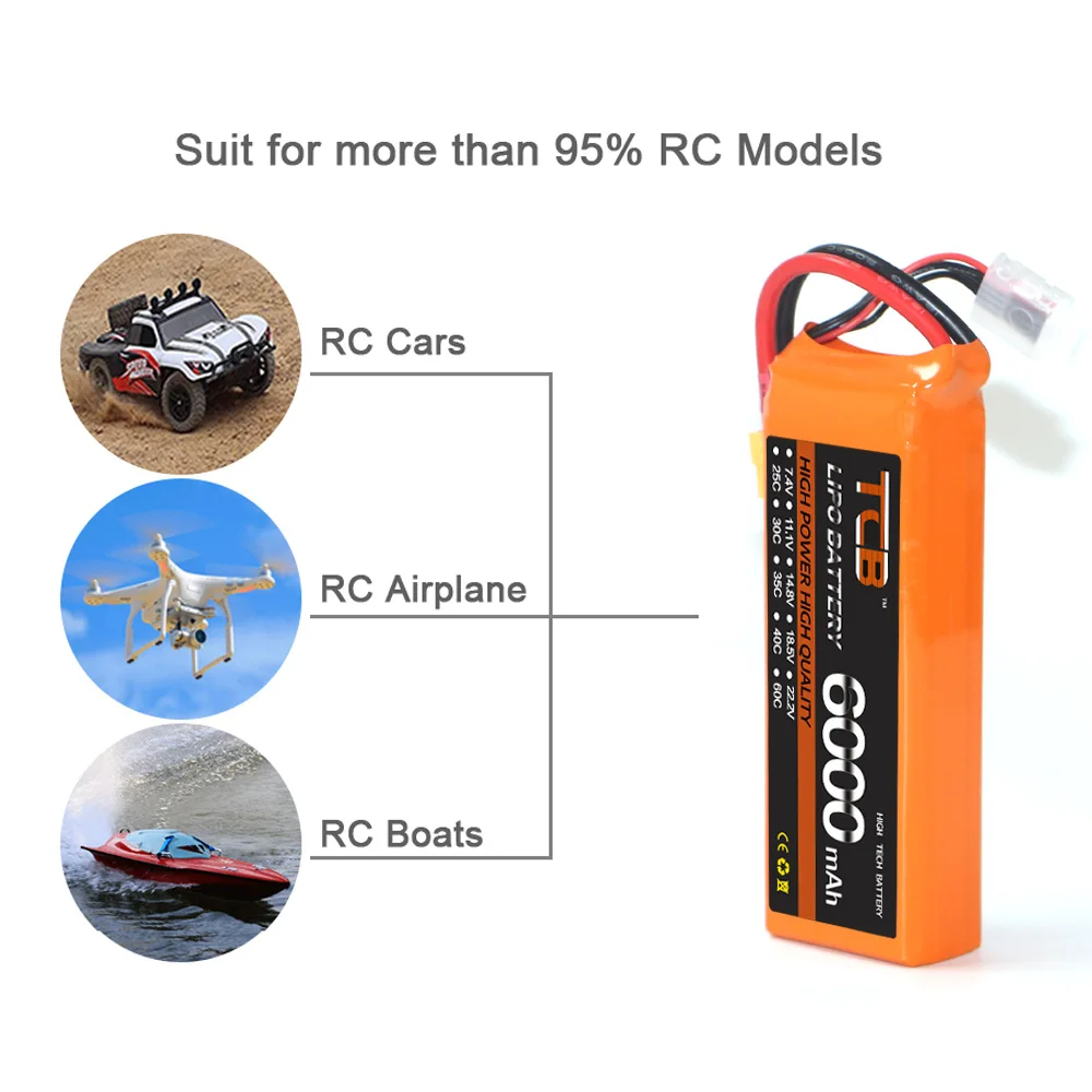 Nieuwe Tcb Lithium Batterijen 6S 22.2V 6000Mah 30c 60c Rc Drone Lipo Batterij Voor Rc Vliegtuig Helikopter Quadrotor Auto Boot Vliegtuigen