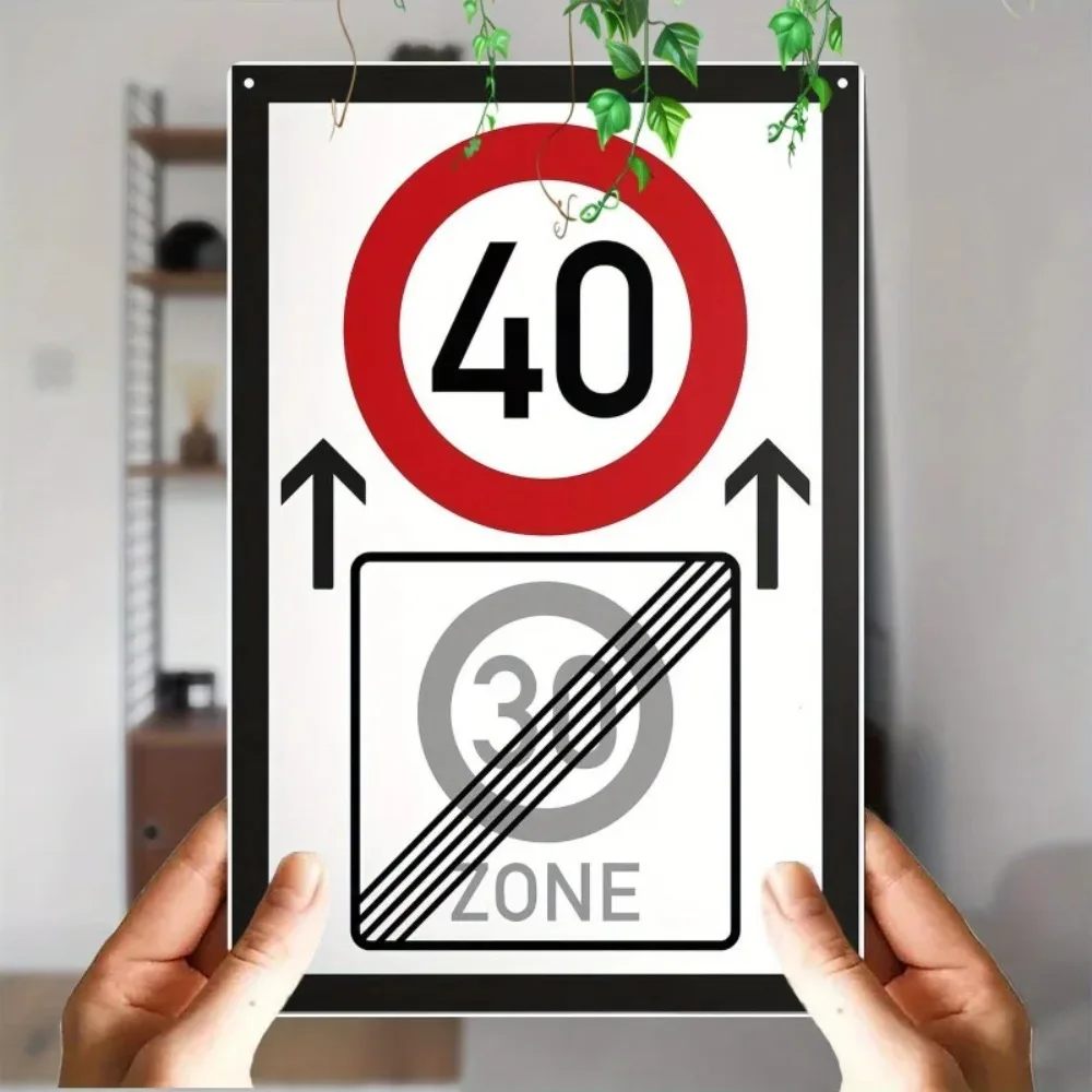 Retro 40th Birthday Aluminum Road Sign, 40 Years Number Wall Decor with Zone Label, Durable Funny Gift for Home