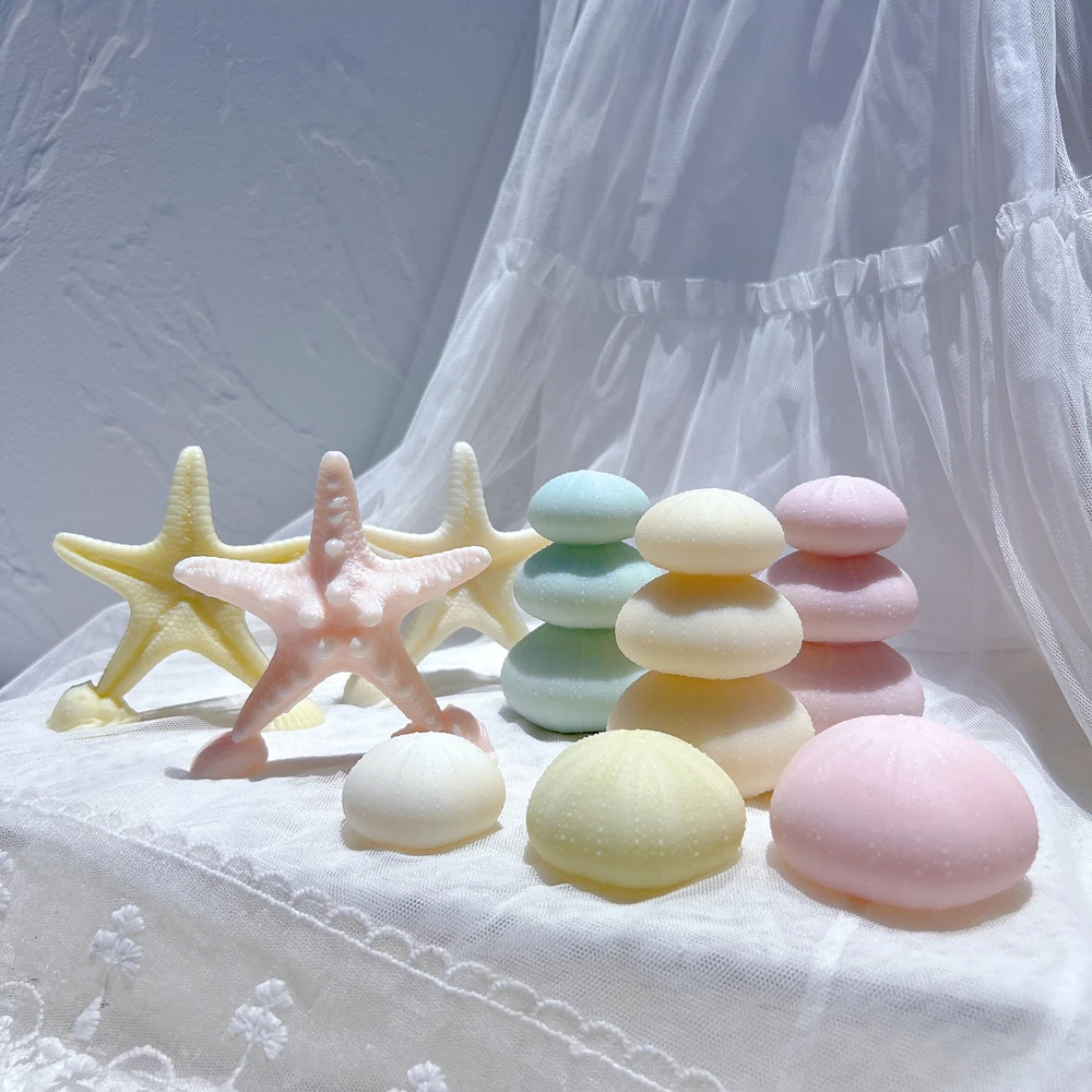 Molde de vela de silicona de estrella de mar, molde de silicona de erizo de mar, conchas marinas, molde de cera de soja para decoración de boda en la playa, decoración del hogar costera