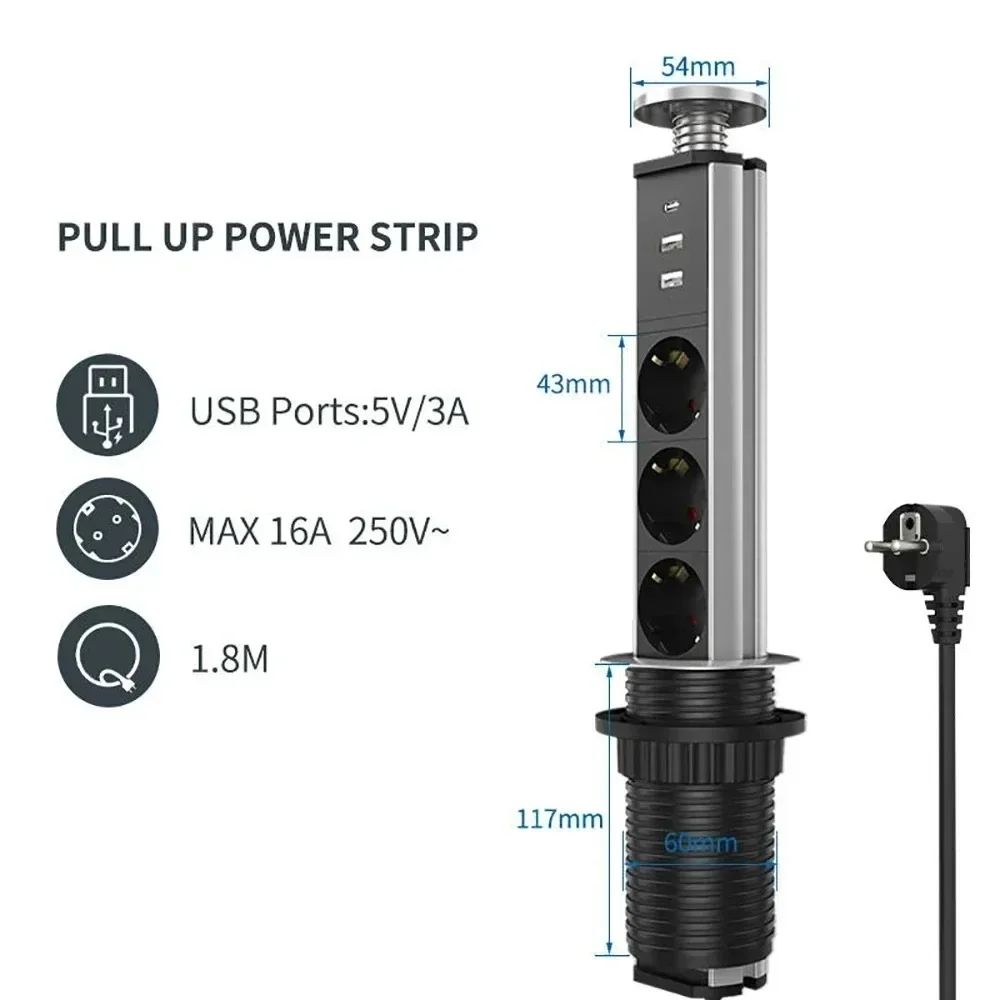 Gniazdo stołowe Melery Pop Up Pull Power Point USB Type-C Charge Tabletop EU Electrical Plug Outlet Ukryte do biura Kuchnia Dom