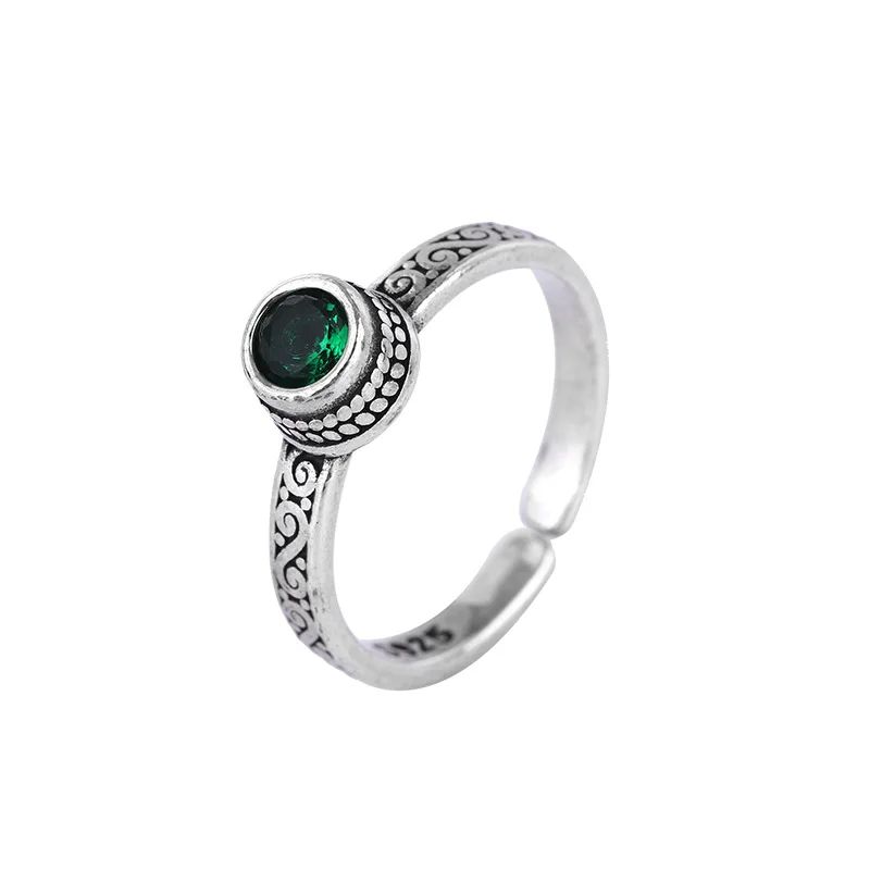 XIYANIKE Vintage Thai Silver Green Zircon Open Cuff Finger Rings for Women Girl New Fashion Jewelry Gift Party кольцо же