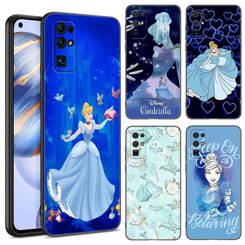 Disney Cinderella Black Silicone Phone Case For Honor 70 90 Lite X40 GT X50 i X5 Plus X6A X6S X7A X8A X8B X6 X7 X8 X9 4G X9A X9B