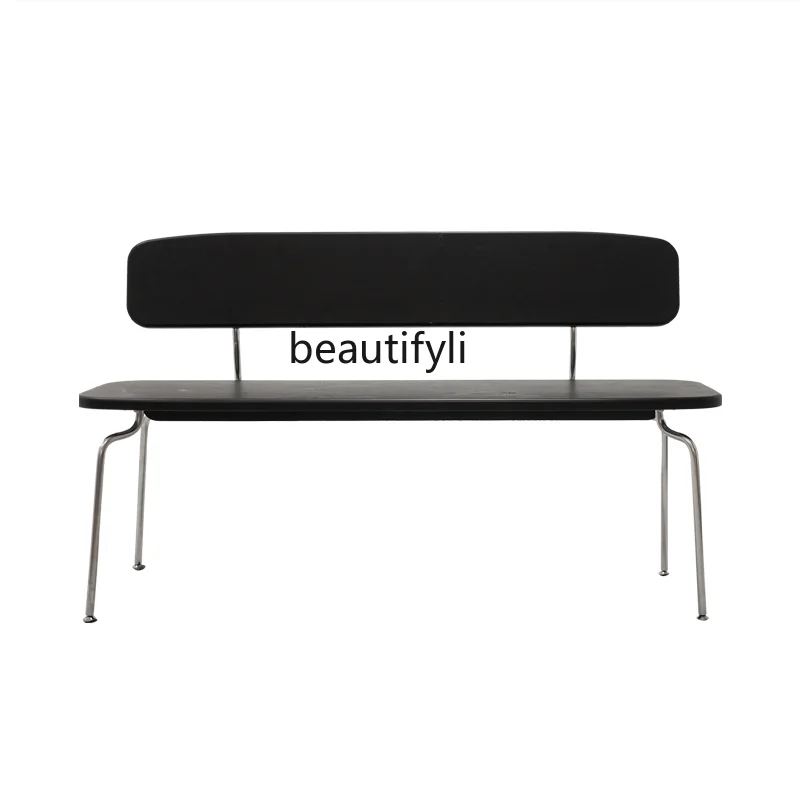 

Bench | Nordic and Japanese Style Mild Luxury Retro Solid Wood Stainless Steel Living Room Backrest Bench