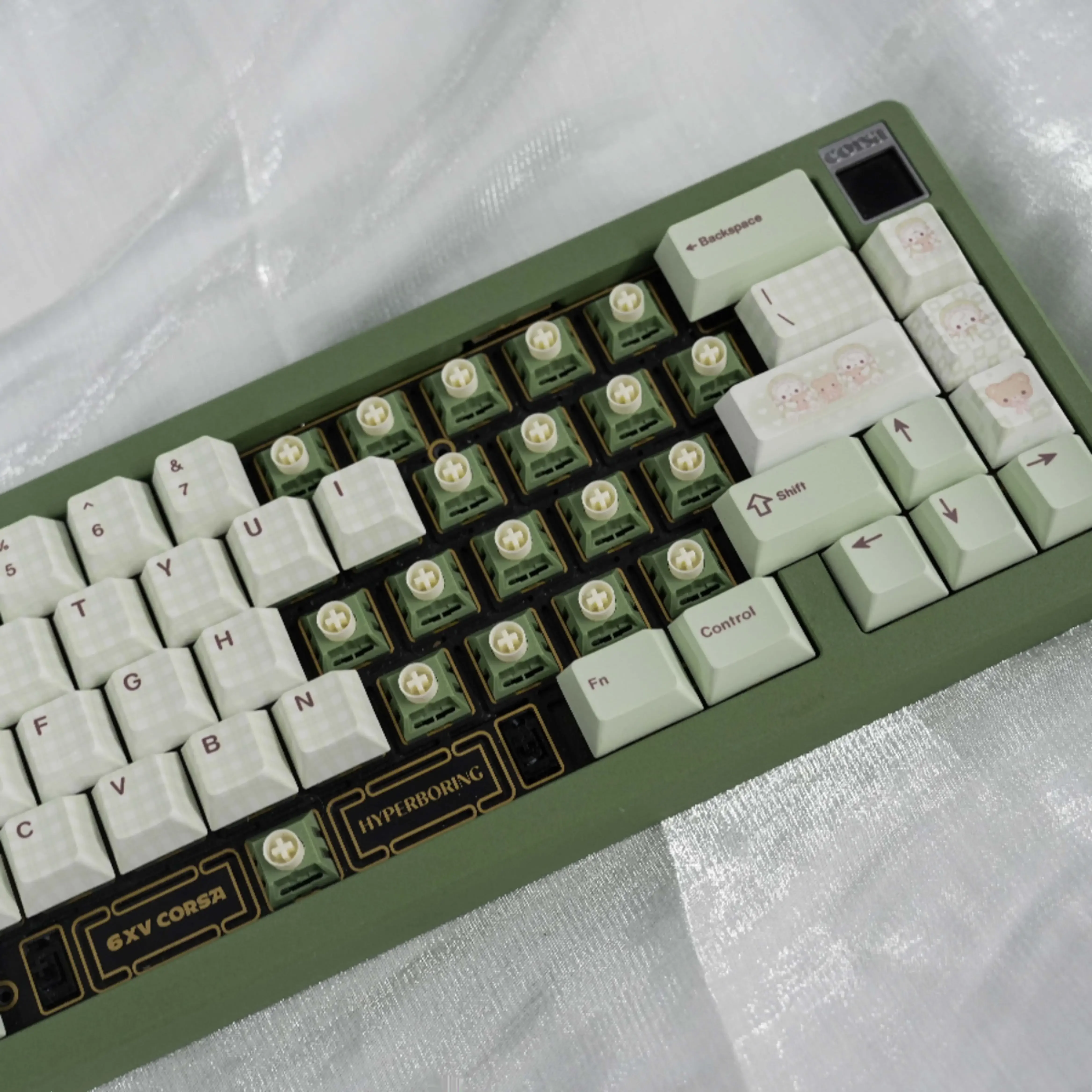 

Bear tea party, forest green PBT customized keycaps, five-sided hot sublimation