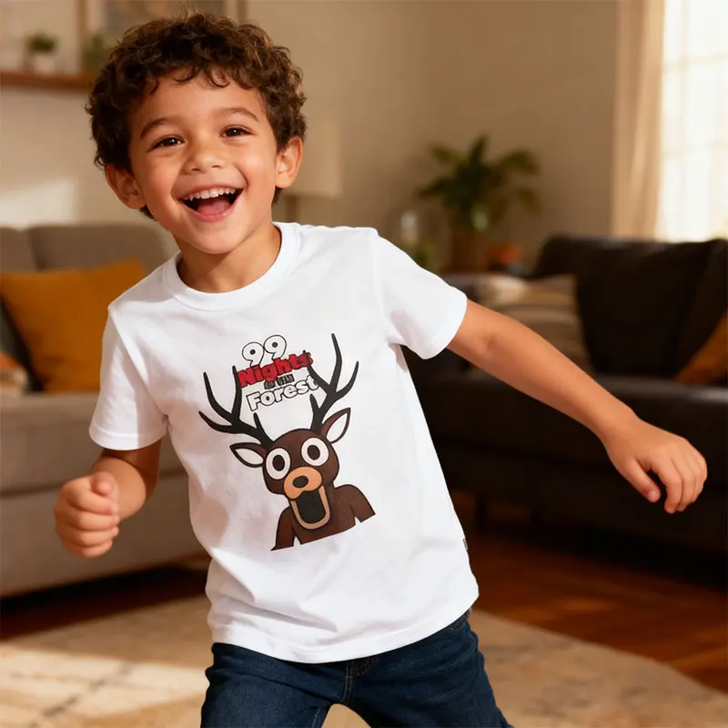 Deer Inspired 99 Nights in The Forest Animals Game Child Tops Boy and Girl Cotton T-shirt Xmas Merry Shirt Horror Spirit Tee