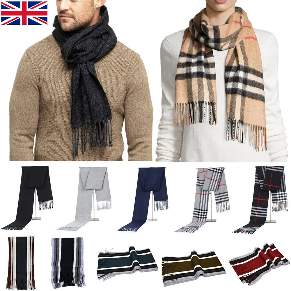 Men's Women's Cashmere Scarf Winter Warm Soft Fringe Tassel Long Shawl Wrap UK