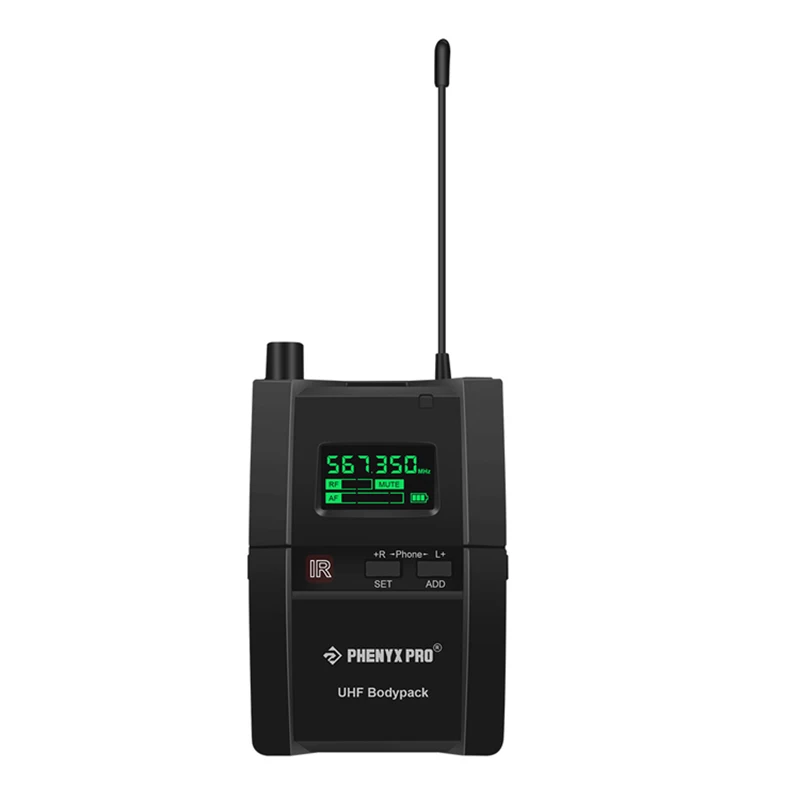 Phenyx Pro PTM-10 스테레오 무선 인이어 모니터 시스템, 바디팩 리시버, 500/900MHz 주파수 대역, 번거 없는 성능