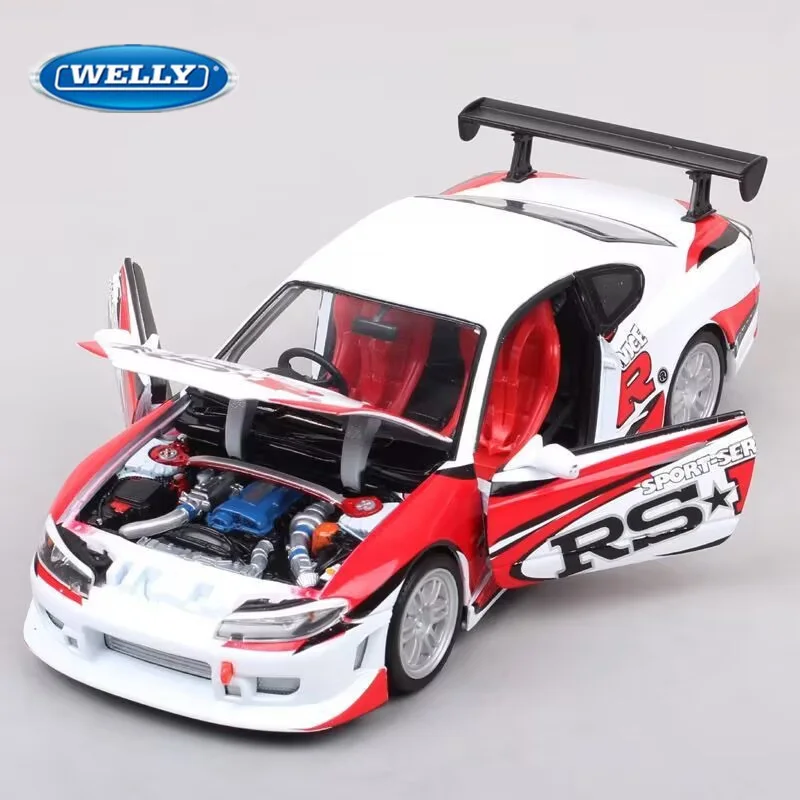 

Welly 1:24 Nissan Silvia S15 RSR, модель спортивного автомобиля из сплава, литье под давлением, металлические трековые гоночные машины, модель автомобиля, имитация детских игрушек, подарок