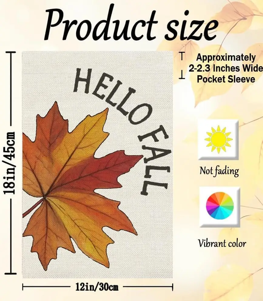 مرحبا الخريف حديقة العلم أوراق القيقب 12x18 بوصة مزدوجة الوجهين، الخيش عيد الشكر الخريف الموسمية عطلة ساحة ديكور خارجي (FFI)
