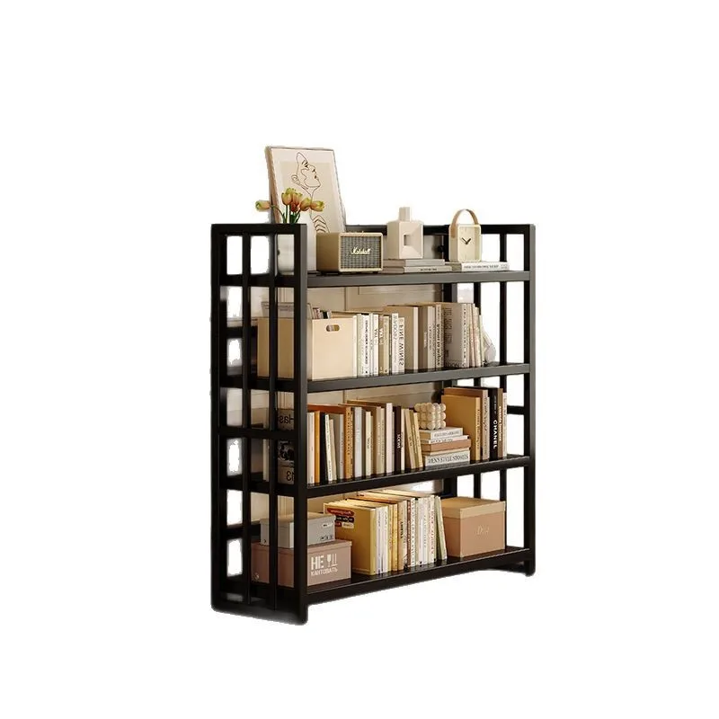 Cream wind steel bookcase, children's bookshelf, living room storage, wrought iron display shelf, floor-to-ceiling
