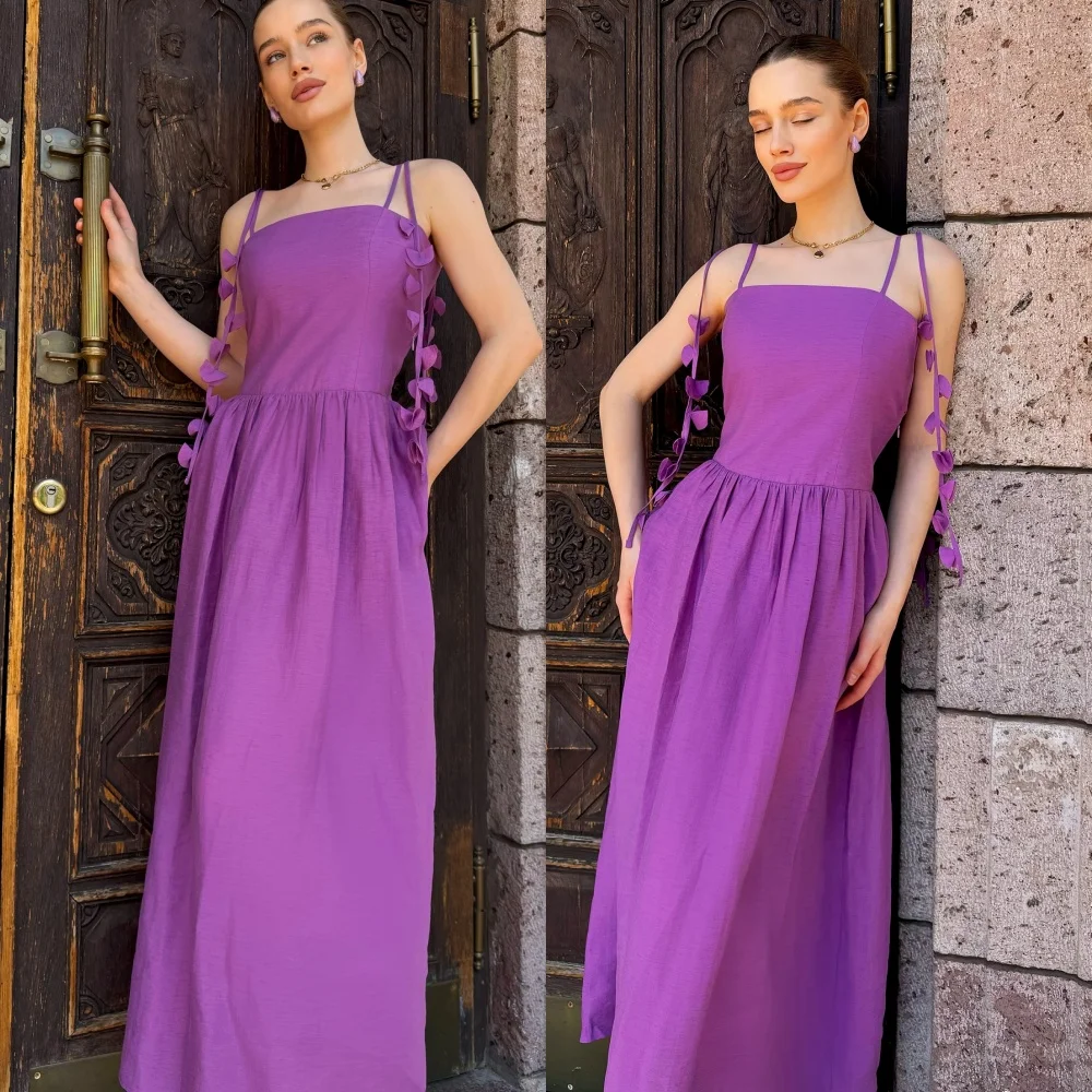 

Customized Exquisite Purple Spaghetti Straps Sleeveless Evening Dress High Quality Jersey Prom Dresses Sparkly Party Gowns
